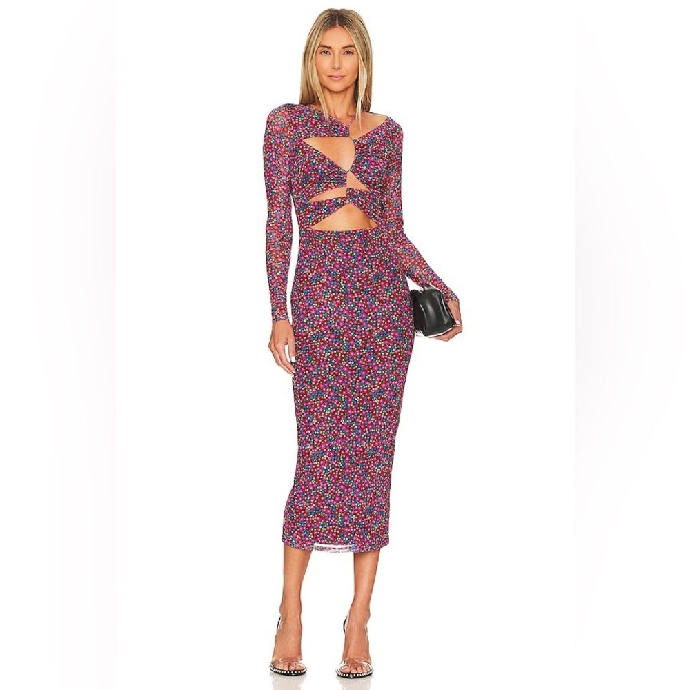 AFRM floral mesh overlay cut out midi dress nwot